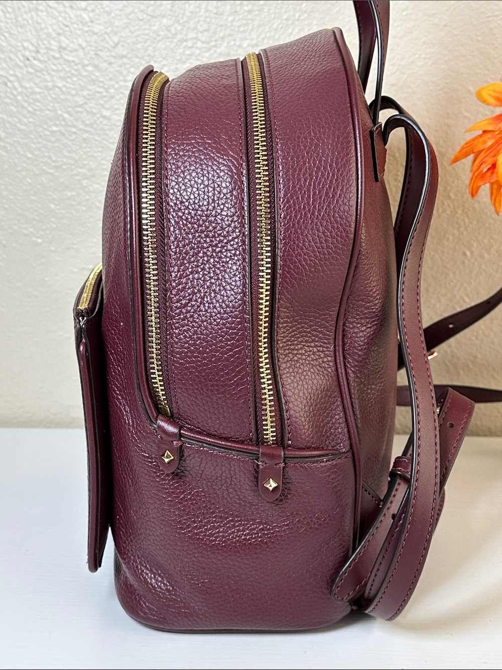 NWT Michael Kors Adina Merlot Leather MD Backpack with Gold Hardware - Picture 7 of 14